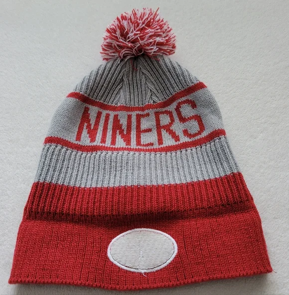 Niners Pom Beanie - San Francisco 49ers Winter Hat Red and Gray - Picture 6 of 10